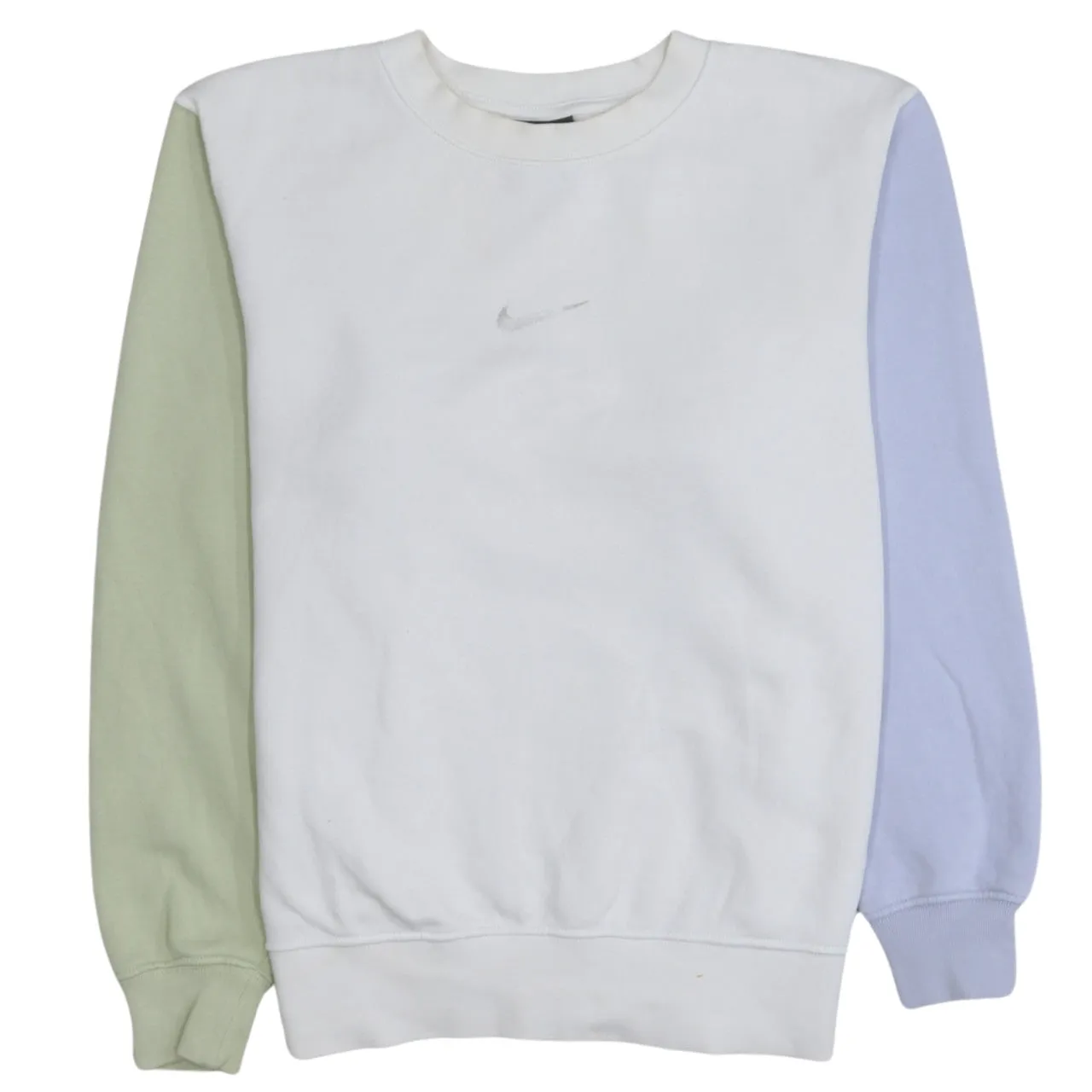 Nike White Colourblock Sweatshirt Men's XSmall Embroidered Swoosh Pastel Sleeves Pullover Fleece Top sold by Vintage Club