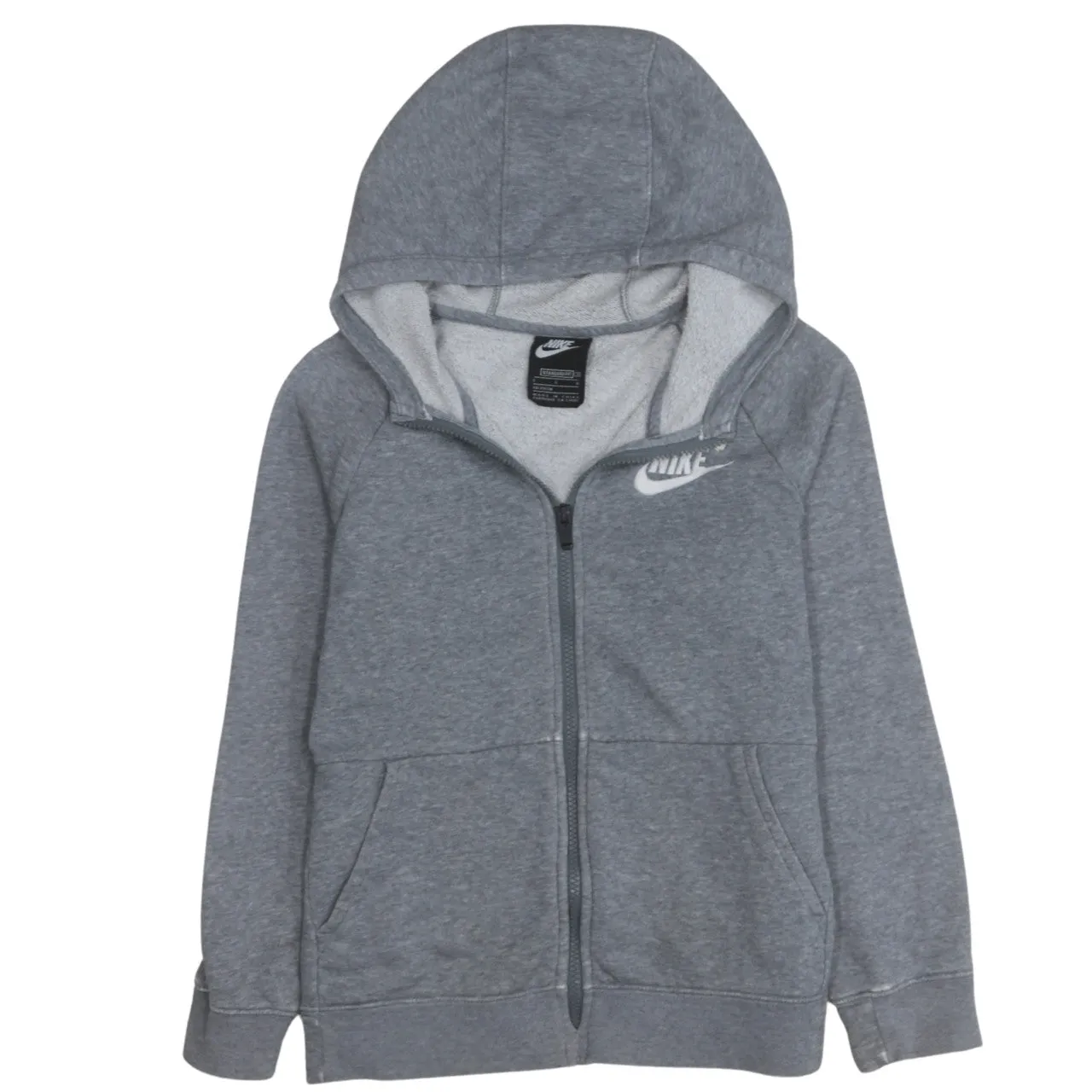 Nike Grey Full Zip Hoodie Women’s Large Printed Swoosh Logo Split Pocket Sweatshirt sold by Vintage Club