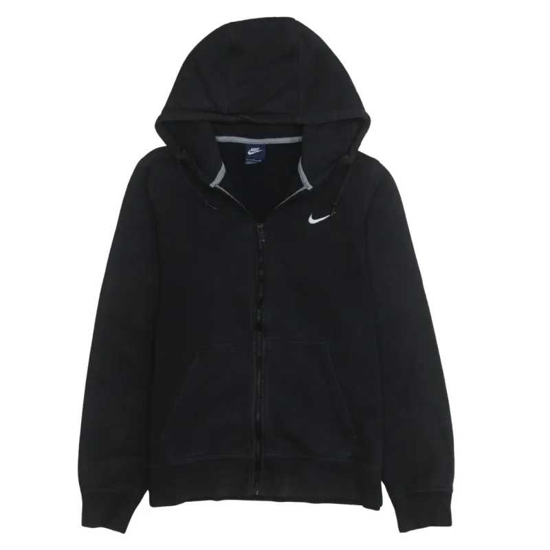 Nike Black Full Zip Hoodie Women’s Large Embroidered Swoosh Split Pocket Fleece Sweatshirt sold by Vintage Club