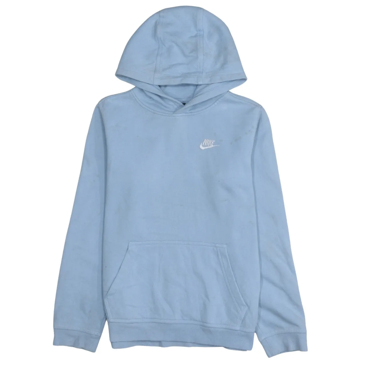 Nike Light Blue Hoodie Men's XLarge Printed Swoosh Logo Front Pocket Pullover Sweatshirt sold by Vintage Club