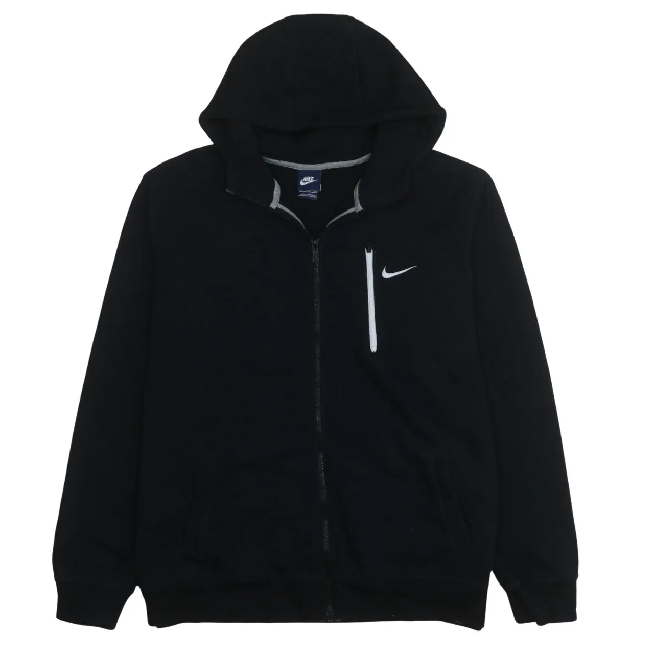 Nike Black Full Zip Hoodie Women’s XXLarge Embroidered Swoosh Chest Zip Pocket Sweatshirt sold by Vintage Club