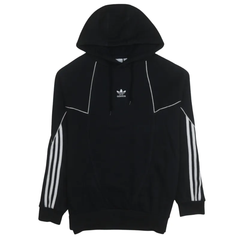 Adidas Black Hoodie Men's Small Trefoil Embroidered Logo Three Stripe Sleeve Pullover Sweatshirt sold by Vintage Club