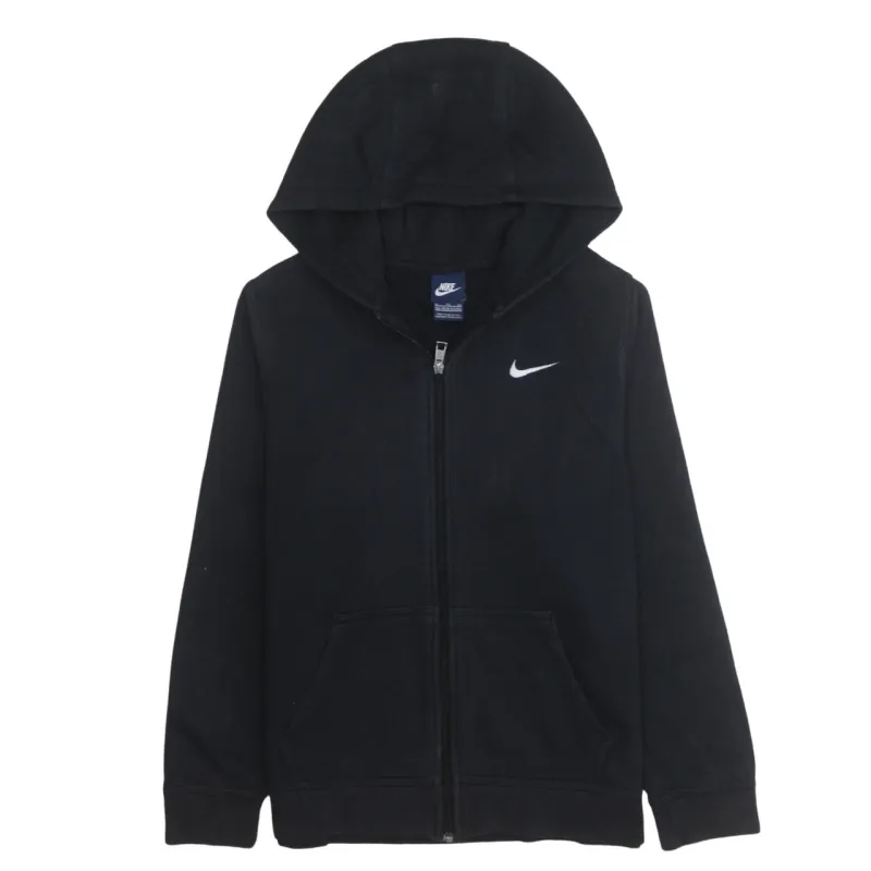 Nike Black Full Zip Hoodie Women's XLarge Embroidered Swoosh Split Pocket Fleece Top Sweatshirt sold by Vintage Club
