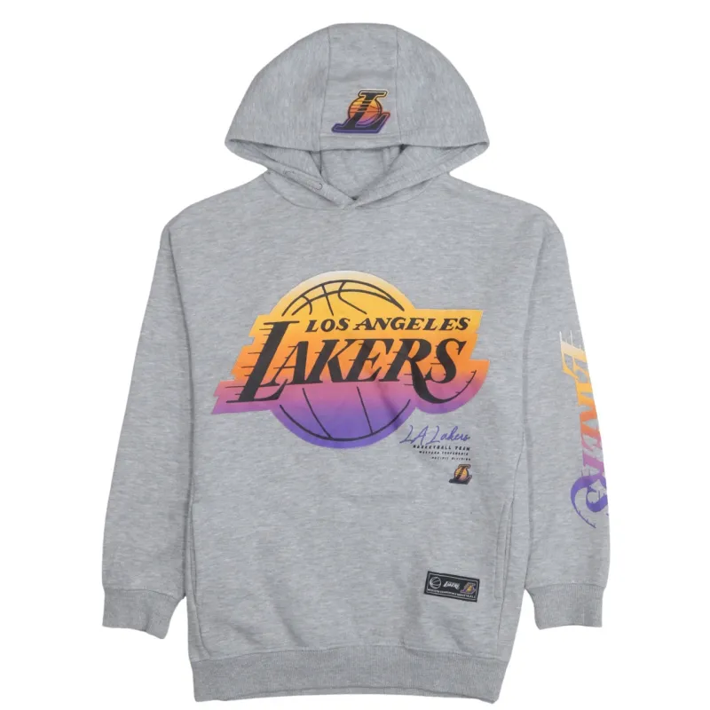 NBA Grey Hoodie Women's Medium Printed Los Angeles Lakers Logo Sleeve Print Fleece Sweatshirt sold by Vintage Club