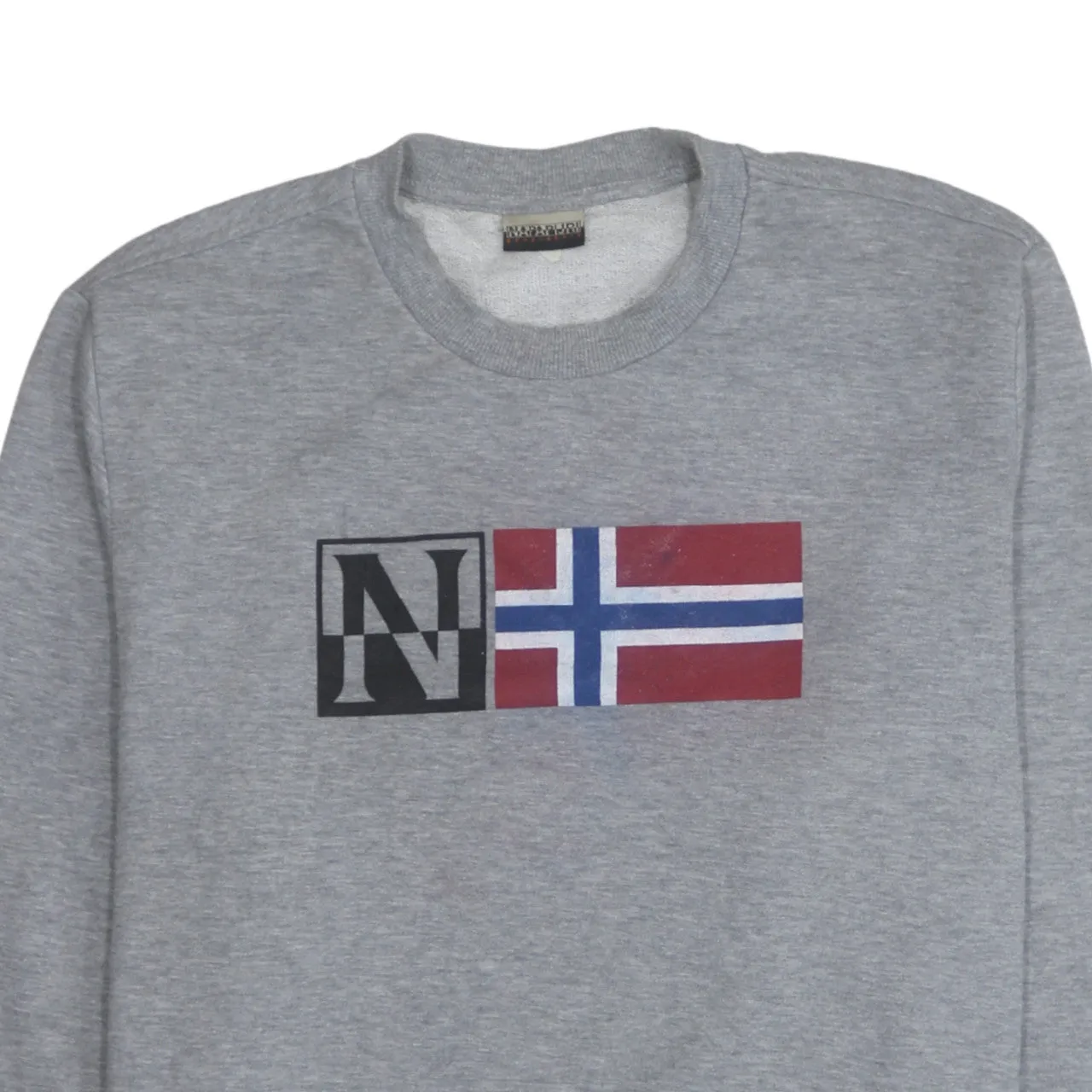 Napapijri Grey Sweatshirt Women's XLarge Printed Flag Logo Crewneck Pullover Fleece Top sold by Vintage Club product image thumbnail 3