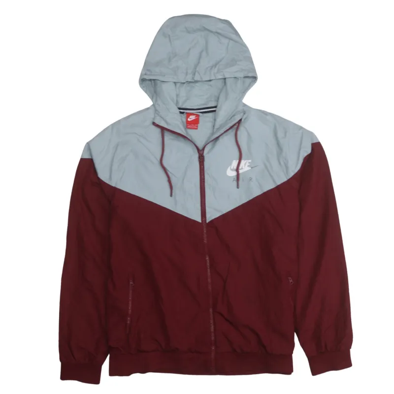 Nike Burgundy Grey Hooded Windbreaker Women’s XXLarge Zip Pockets Printed Air Logo Jacket sold by Vintage Club