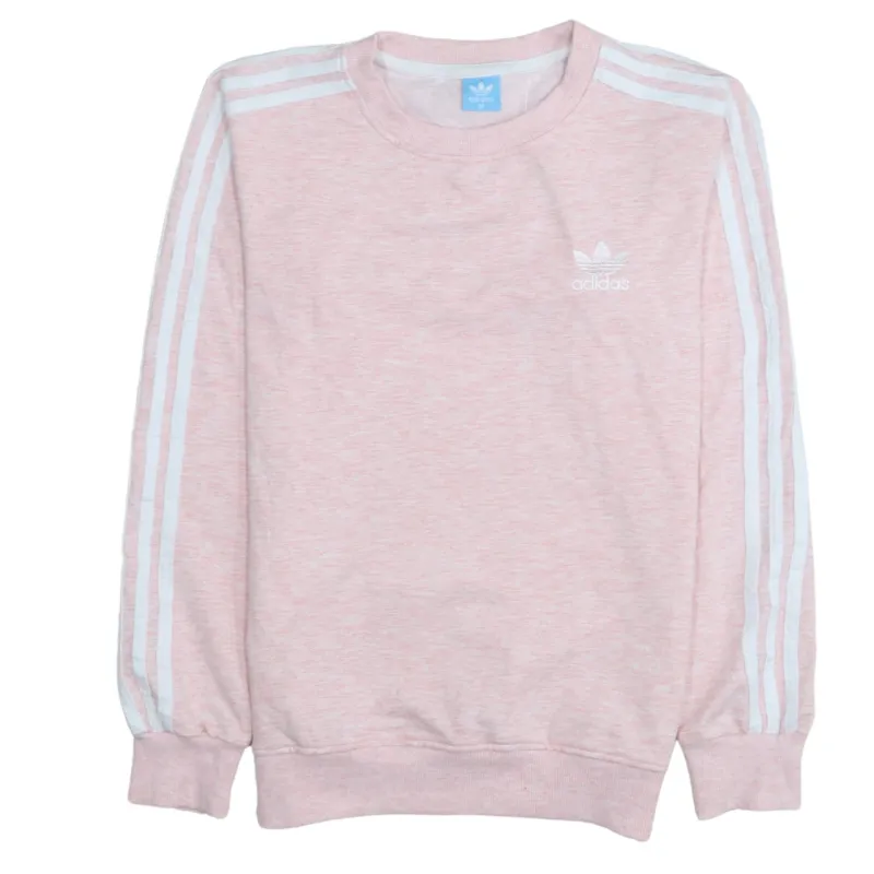Adidas Light Pink Sweatshirt Women’s Medium Trefoil Logo Three Stripe Sleeves Pullover Top sold by Vintage Club
