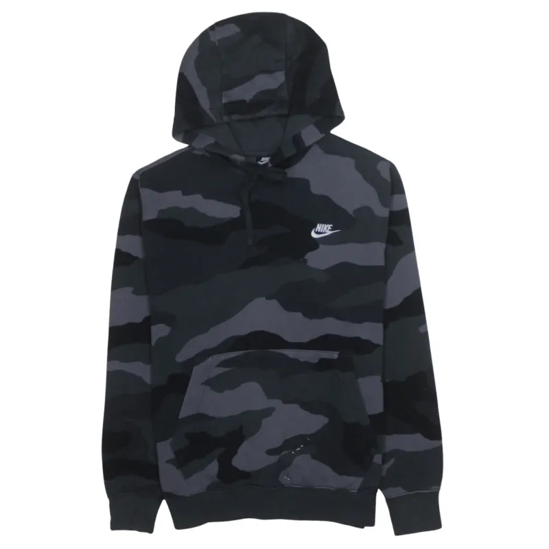 Nike Black Camo Hoodie Men's Medium Embroidered Swoosh Logo Front Pocket Pullover Sweatshirt made by Nike