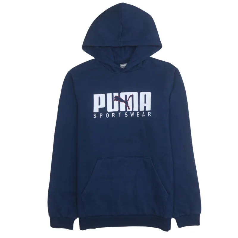 Puma Navy Blue Hoodie Women’s XLarge Printed Logo Front Pouch Ribbed Cuffs Sweatshirt sold by Vintage Club