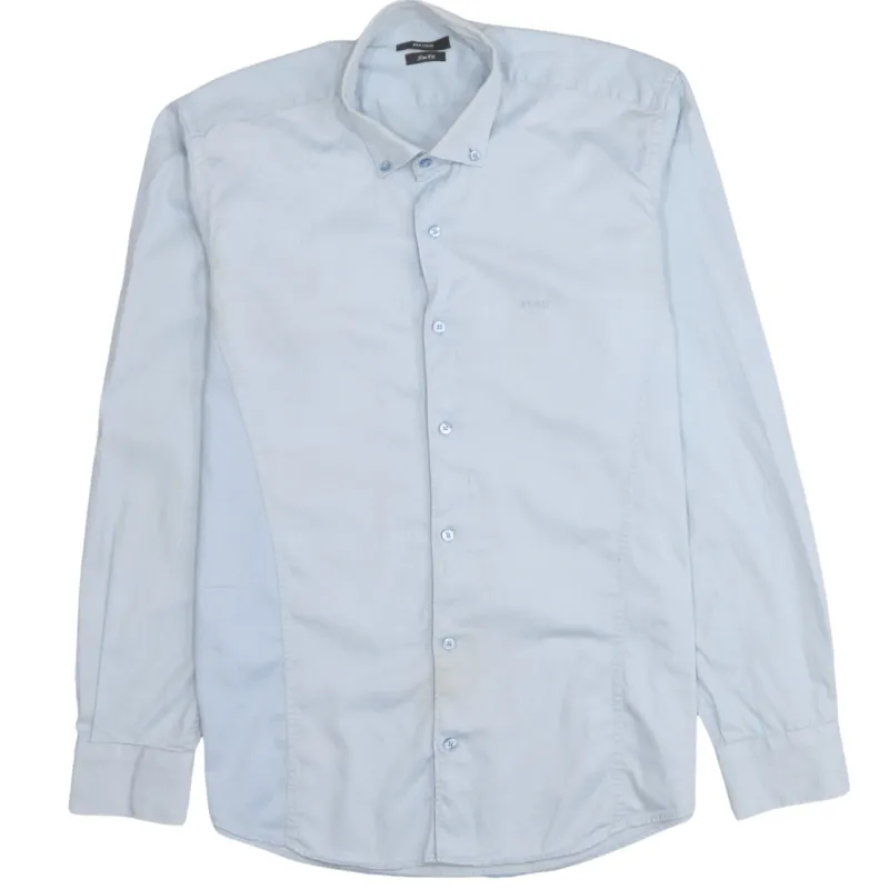 HUGO BOSS Light Blue Shirt Men’s Medium Subtle Logo Long Sleeve Smart Casual Top made by Hugo Boss