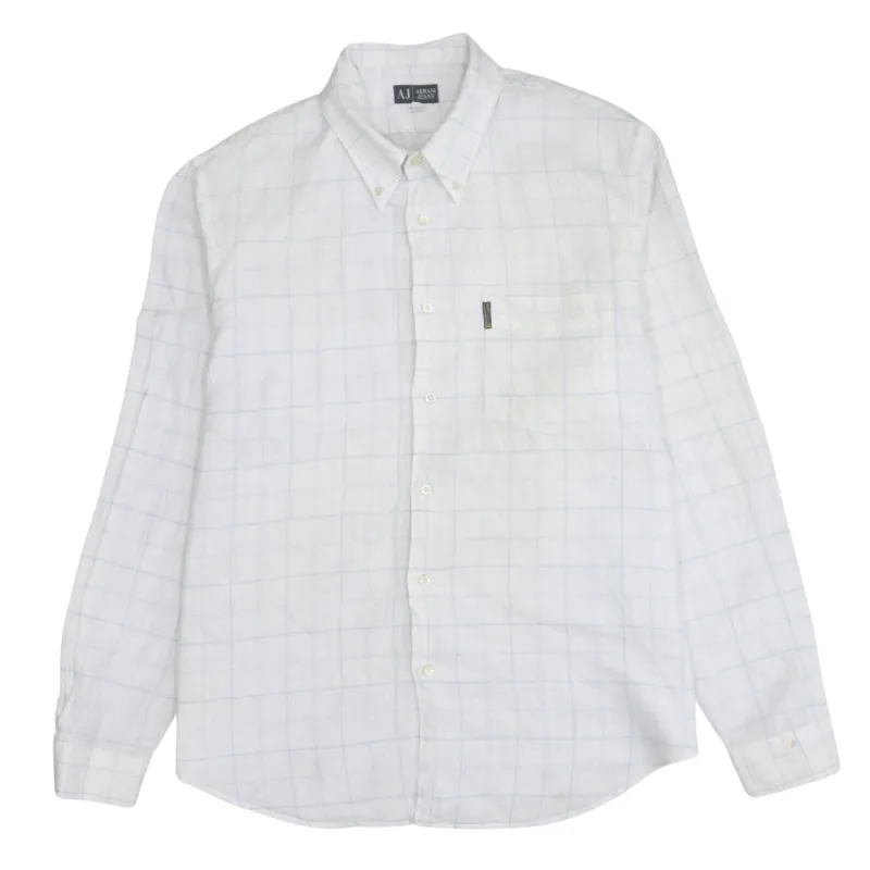 Armani Jeans White Check Shirt Women's XXXLarge Chest Pocket Button Front Casual Top sold by Vintage Club