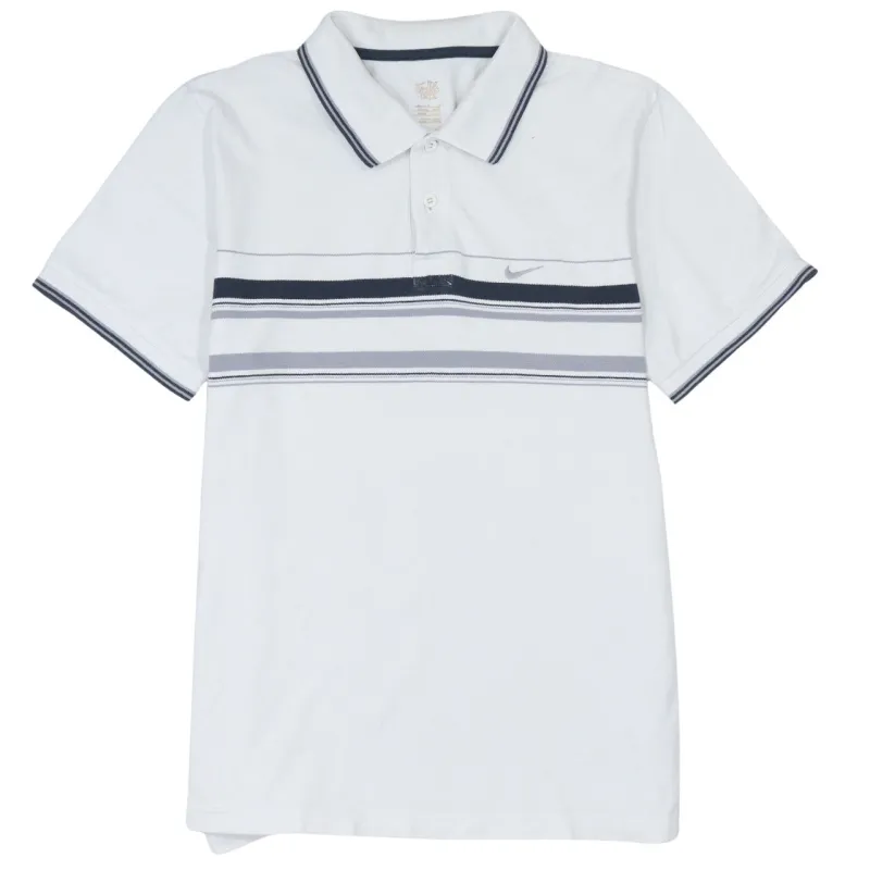 Nike White Polo Shirt Women’s Large Grey Stripe Embroidered Swoosh Short Sleeve Top sold by Vintage Club