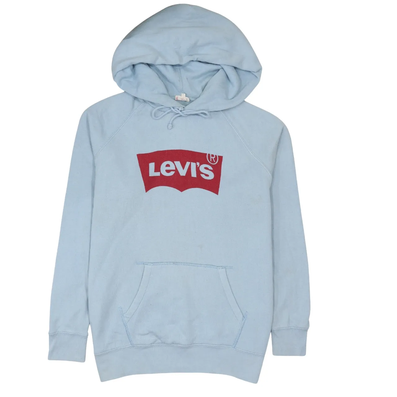 Levi's Light Blue Hoodie Men's Large Printed Logo Front Pocket Pullover Sweatshirt sold by Vintage Club
