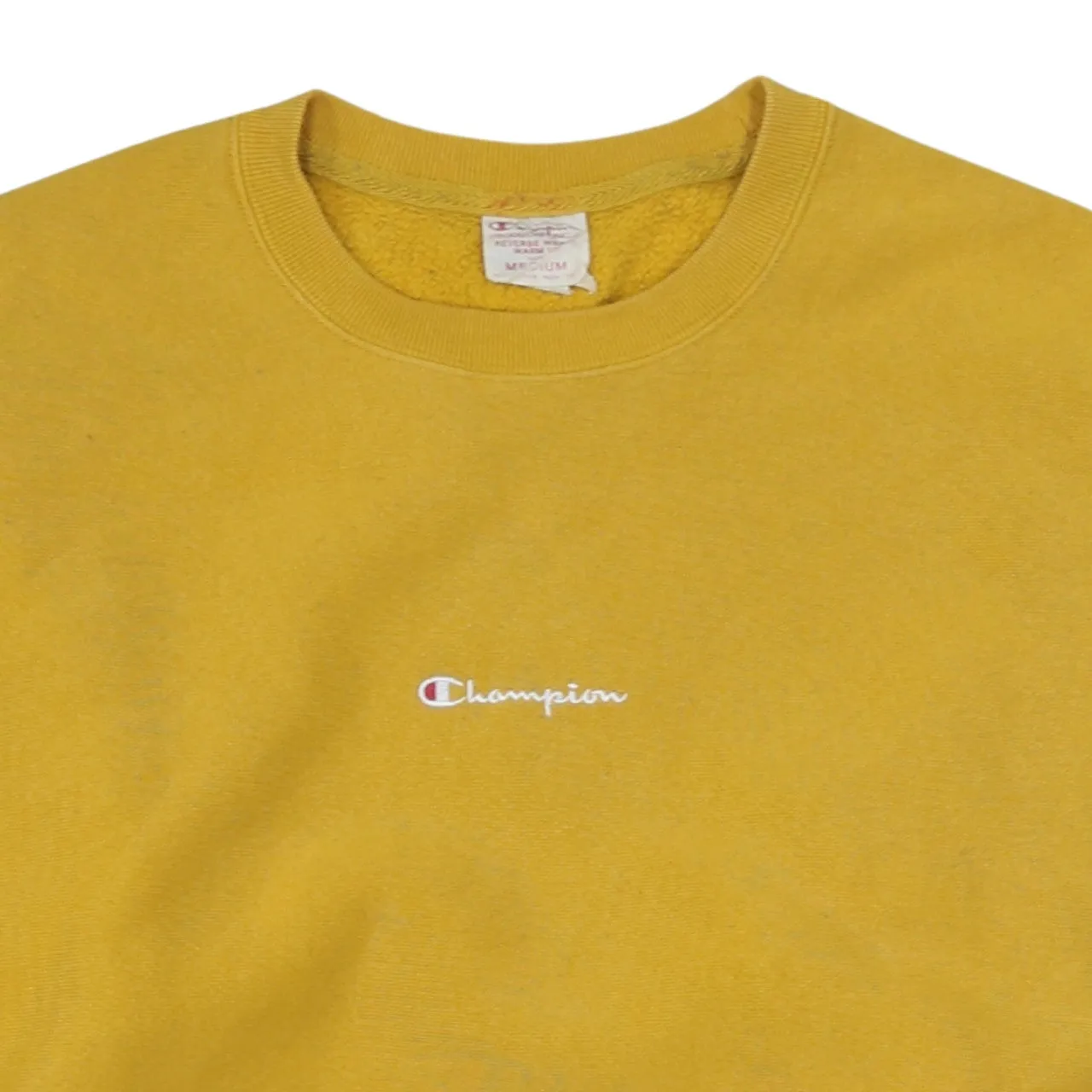 Champion Mustard Yellow Sweatshirt Men's Medium Embroidered Chest Logo Cuff Patch Pullover sold by Vintage Club product image thumbnail 3