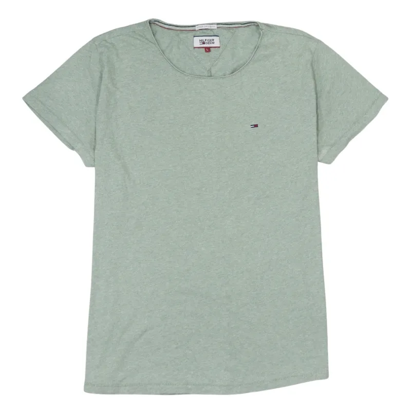 Tommy Hilfiger Light Green T Shirt Women’s Large Embroidered Chest Flag Logo Casual Top made by Tommy Hilfiger