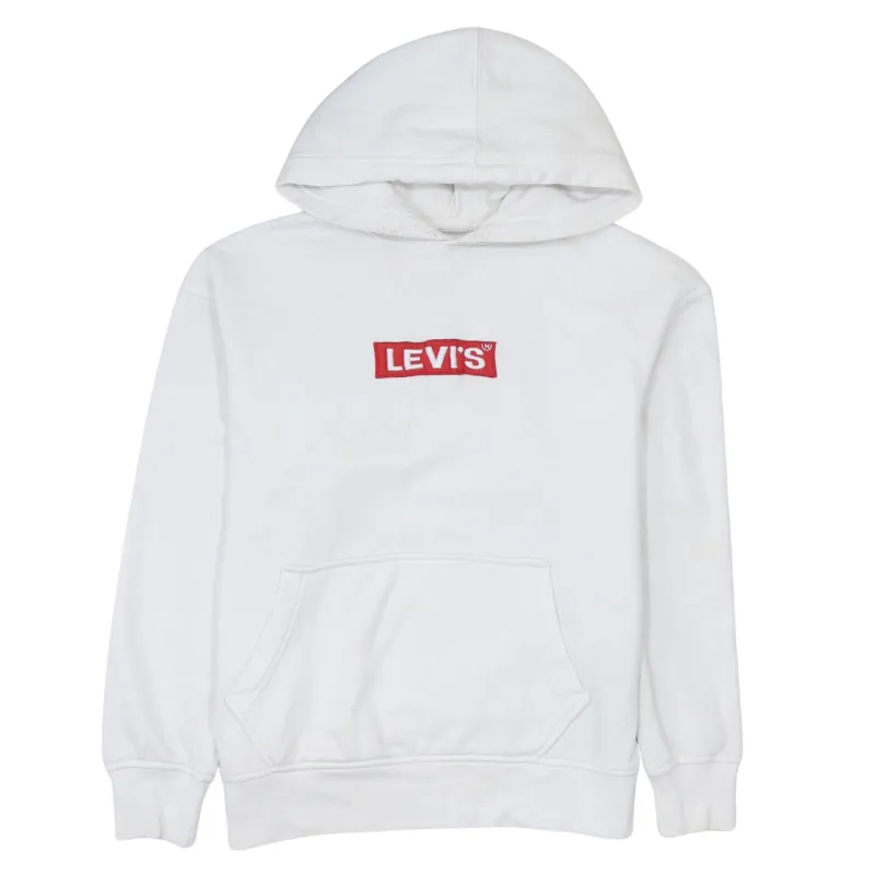 Levi's White Hoodie Men's Small Red Box Logo Front Pocket Pullover Sweatshirt sold by Vintage Club