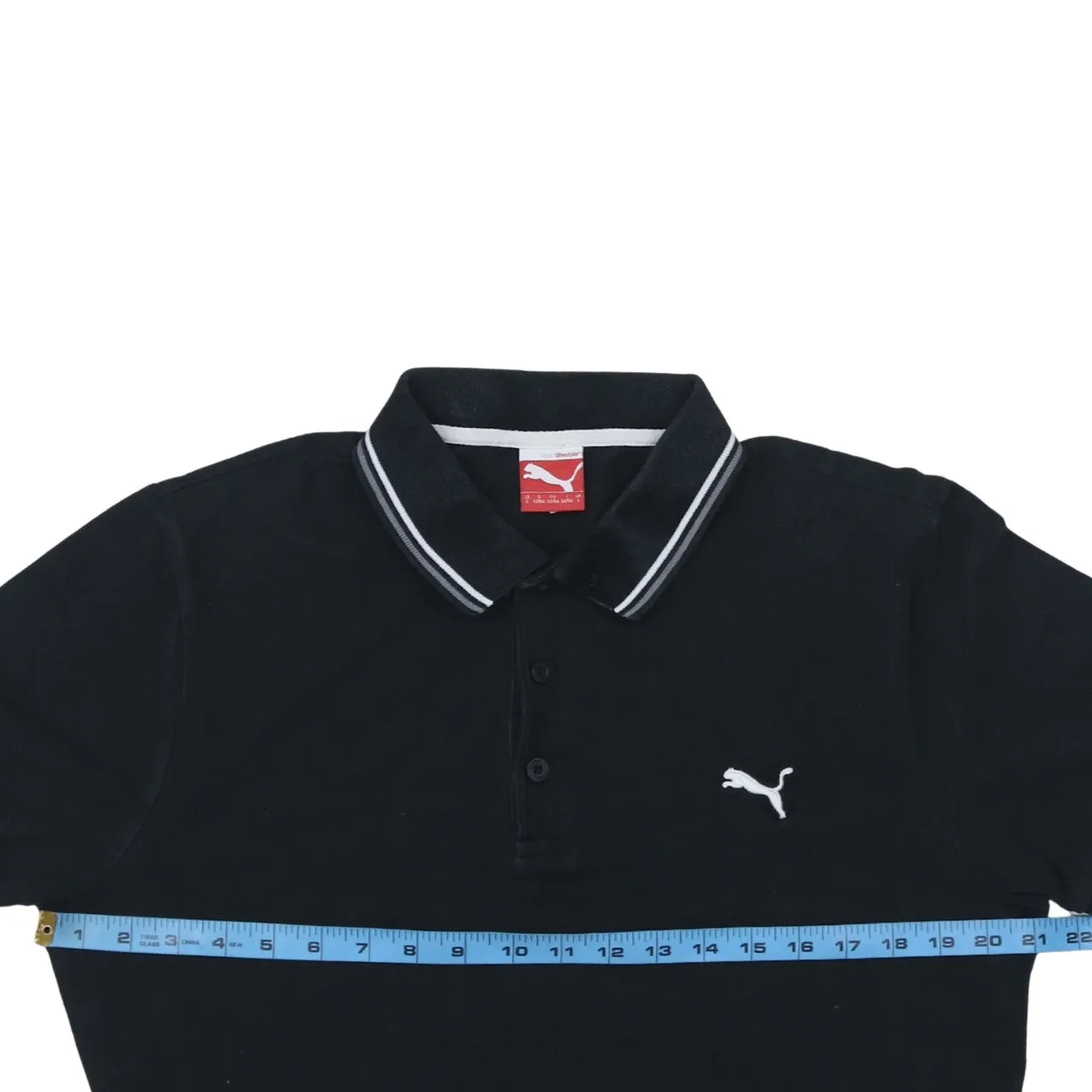 Puma Black Polo Shirt Women’s Large Embroidered Chest Logo Contrast Tipped Collar Cuffs Top sold by Vintage Club product image thumbnail 5