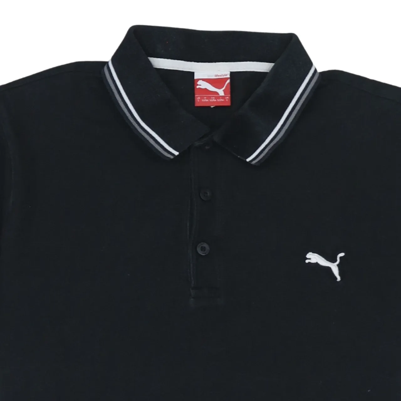 Puma Black Polo Shirt Women’s Large Embroidered Chest Logo Contrast Tipped Collar Cuffs Top sold by Vintage Club product image thumbnail 3