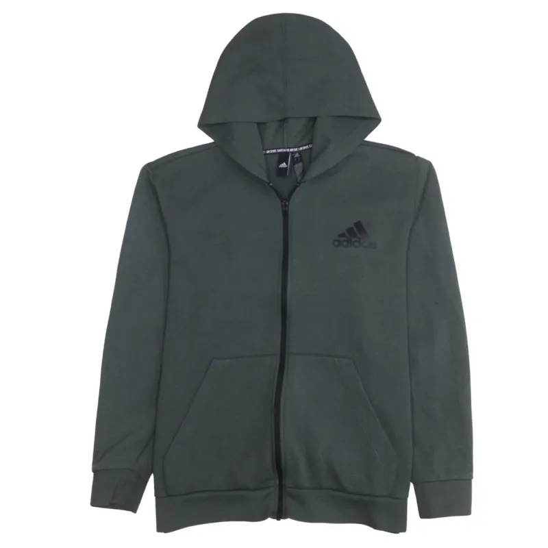 Adidas Dark Green Zip Hoodie Men's XLarge Printed Chest Logo Split Pockets Casual Sweatshirt sold by Vintage Club