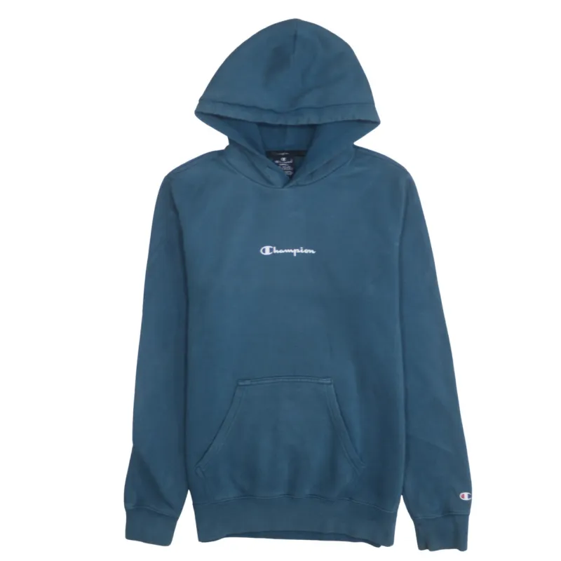Champion Teal Blue Hoodie Men's Small Embroidered Chest Logo Fleece Lined Pullover Sweatshirt made by Champion