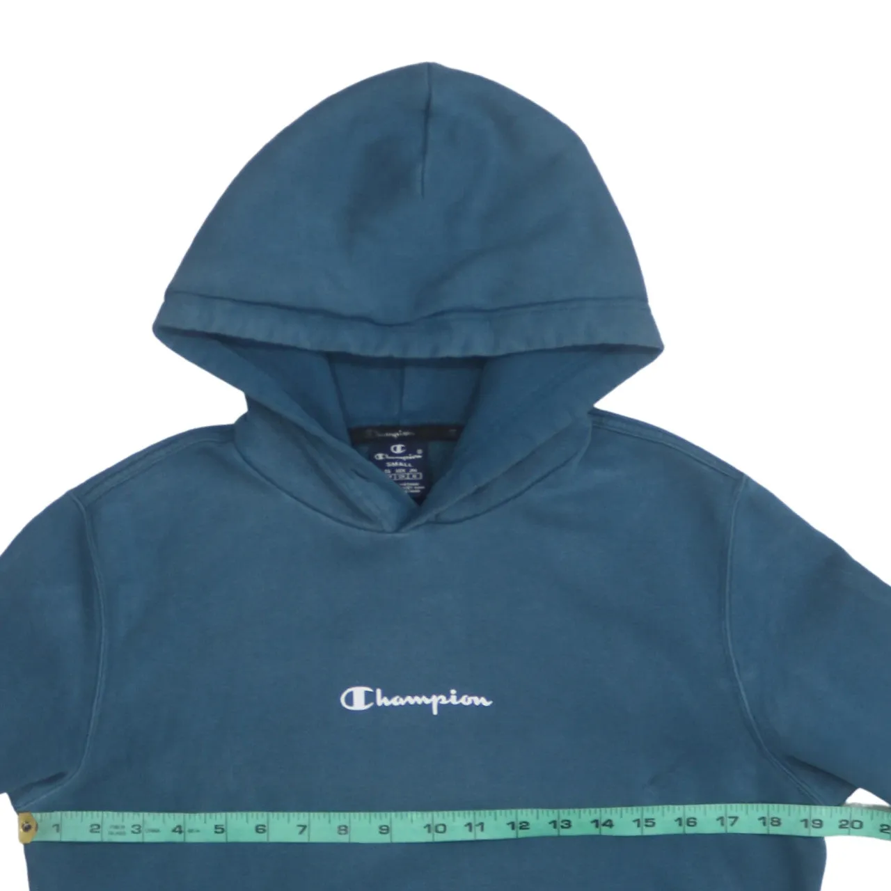 Champion Teal Blue Hoodie Men's Small Embroidered Chest Logo Fleece Lined Pullover Sweatshirt sold by Vintage Club product image thumbnail 5