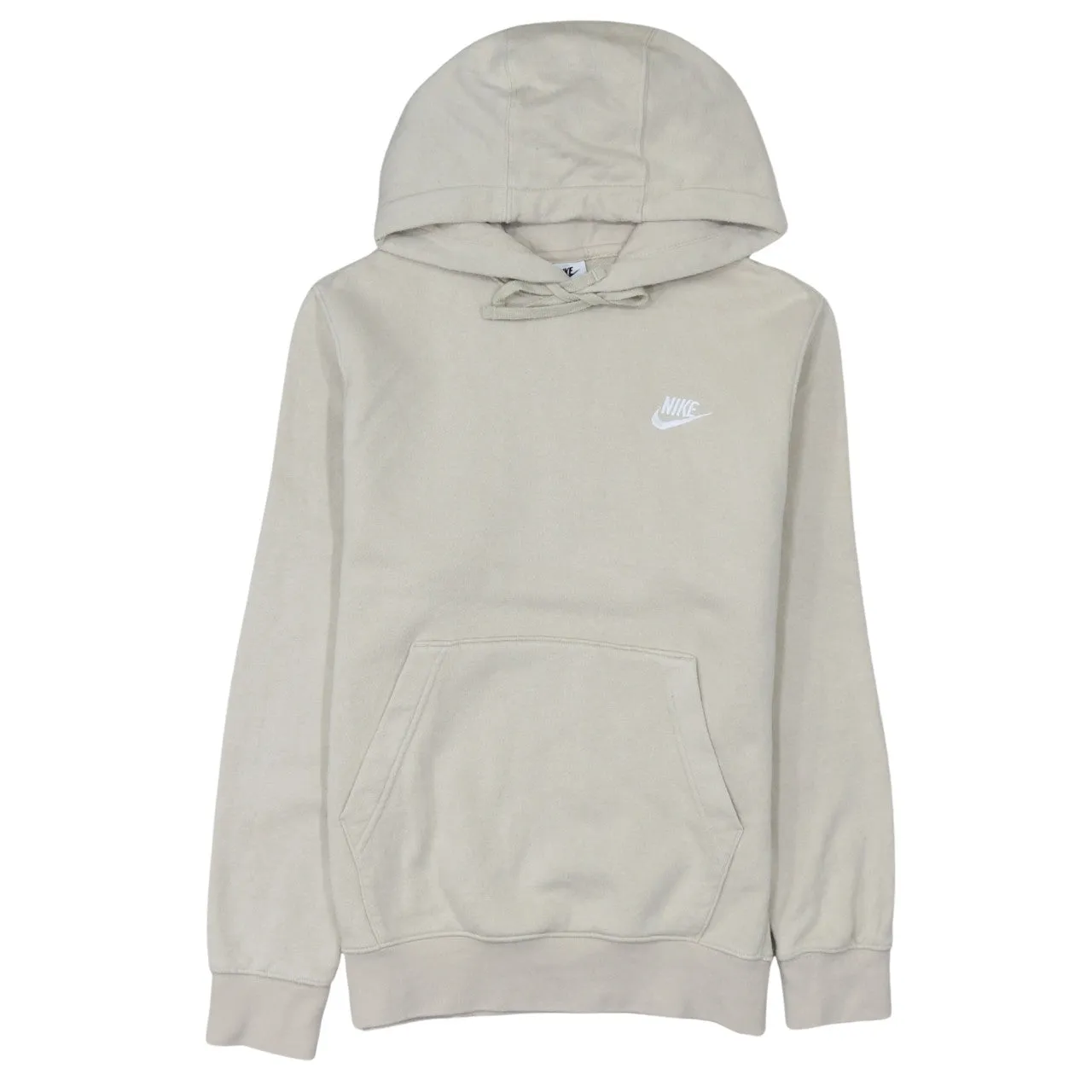 Nike Beige Cream Hoodie Men's XSmall Printed Swoosh Logo Front Pocket Pullover Sweatshirt sold by Vintage Club