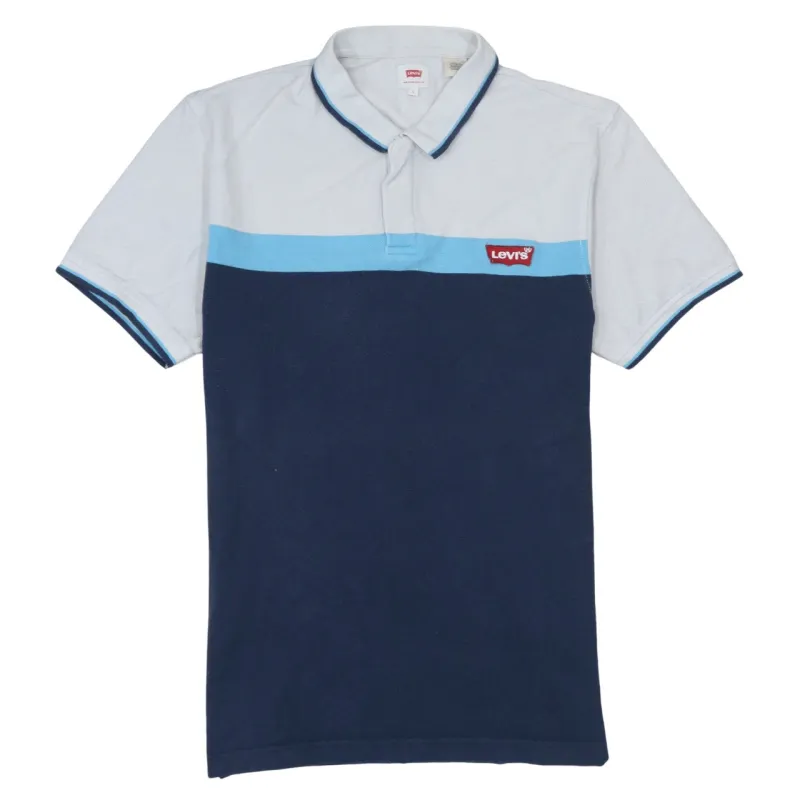 Levi's Blue Colour Block Polo Shirt Women's Large Embroidered Chest Logo Short Sleeve Top made by Levi's