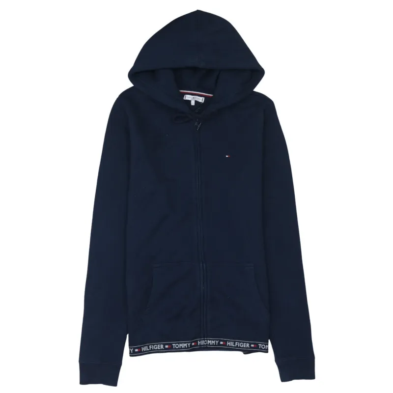 Tommy Hilfiger Navy Blue Zip Hoodie Women’s Large Embroidered Flag Logo Branded Hem Sweatshirt sold by Vintage Club