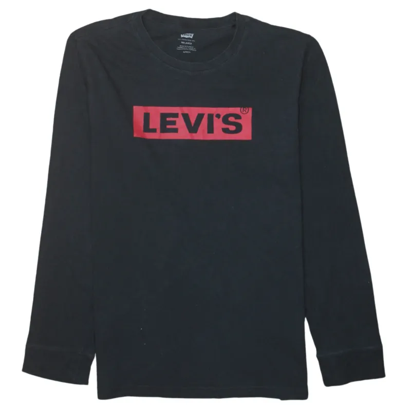 Levi's Black Long Sleeve T Shirt Men's Small Red Box Logo Printed Crewneck Top sold by Vintage Club