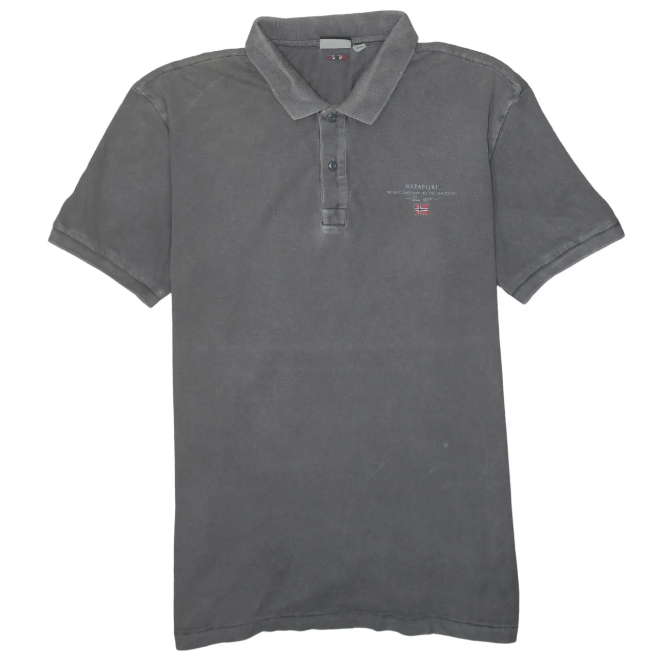 Napapijri Faded Charcoal Polo Shirt Women’s XLarge Embroidered Chest Logo Short Sleeve Top sold by Vintage Club