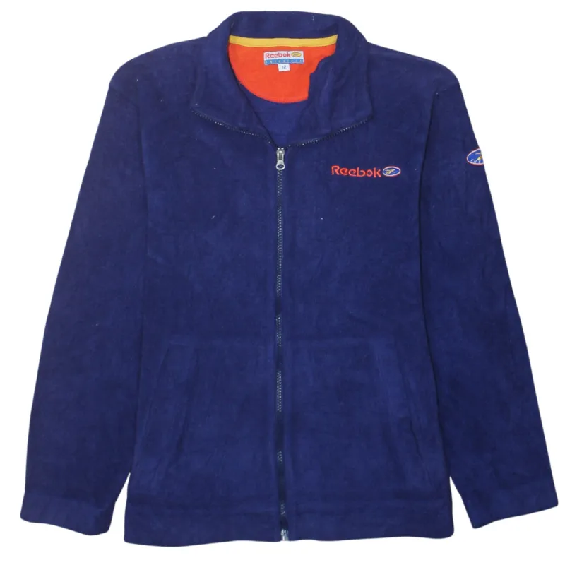 Reebok Navy Blue Fleece Jacket Men's Small Full Zip Embroidered Logos Pockets Outerwear made by Reebok