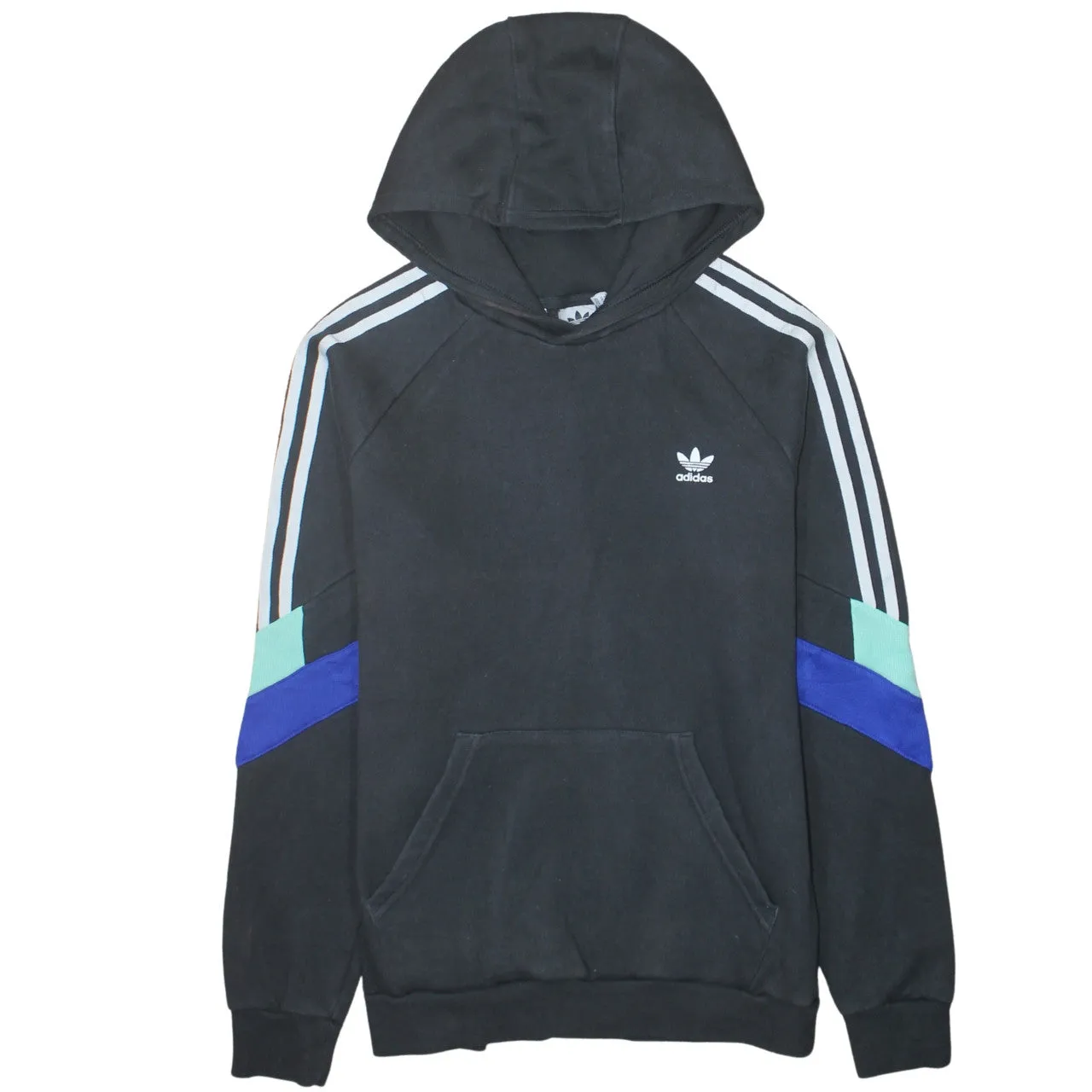 Adidas Black Hoodie Women’s Medium Trefoil Embroidered Logo Three Stripe Sleeves Pullover Sweatshirt sold by Vintage Club