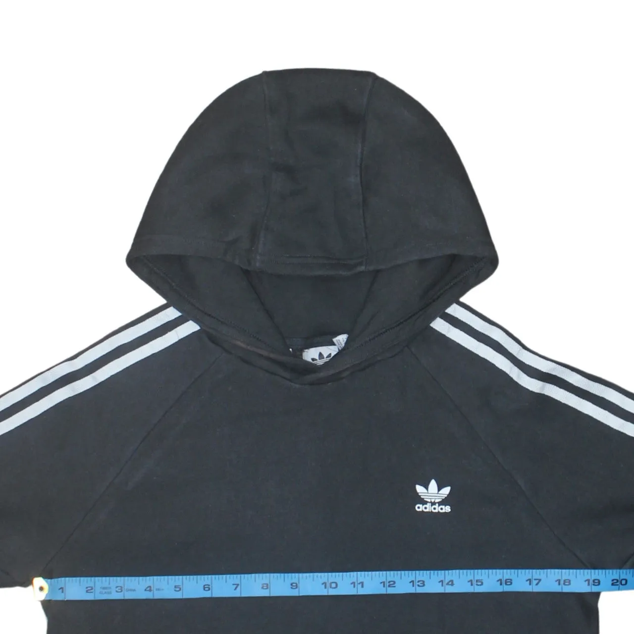 Adidas Black Hoodie Women’s Medium Trefoil Embroidered Logo Three Stripe Sleeves Pullover Sweatshirt sold by Vintage Club product image thumbnail 5