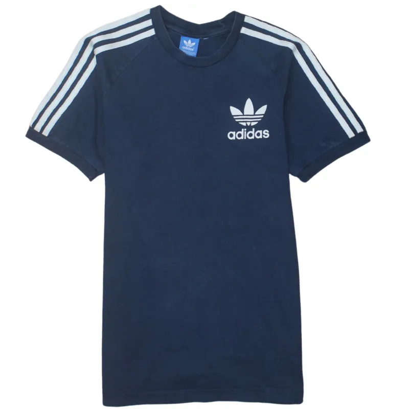 Adidas Navy Blue T Shirt Men’s Small Trefoil Printed Logo Three Stripe Sleeves Tee sold by Vintage Club