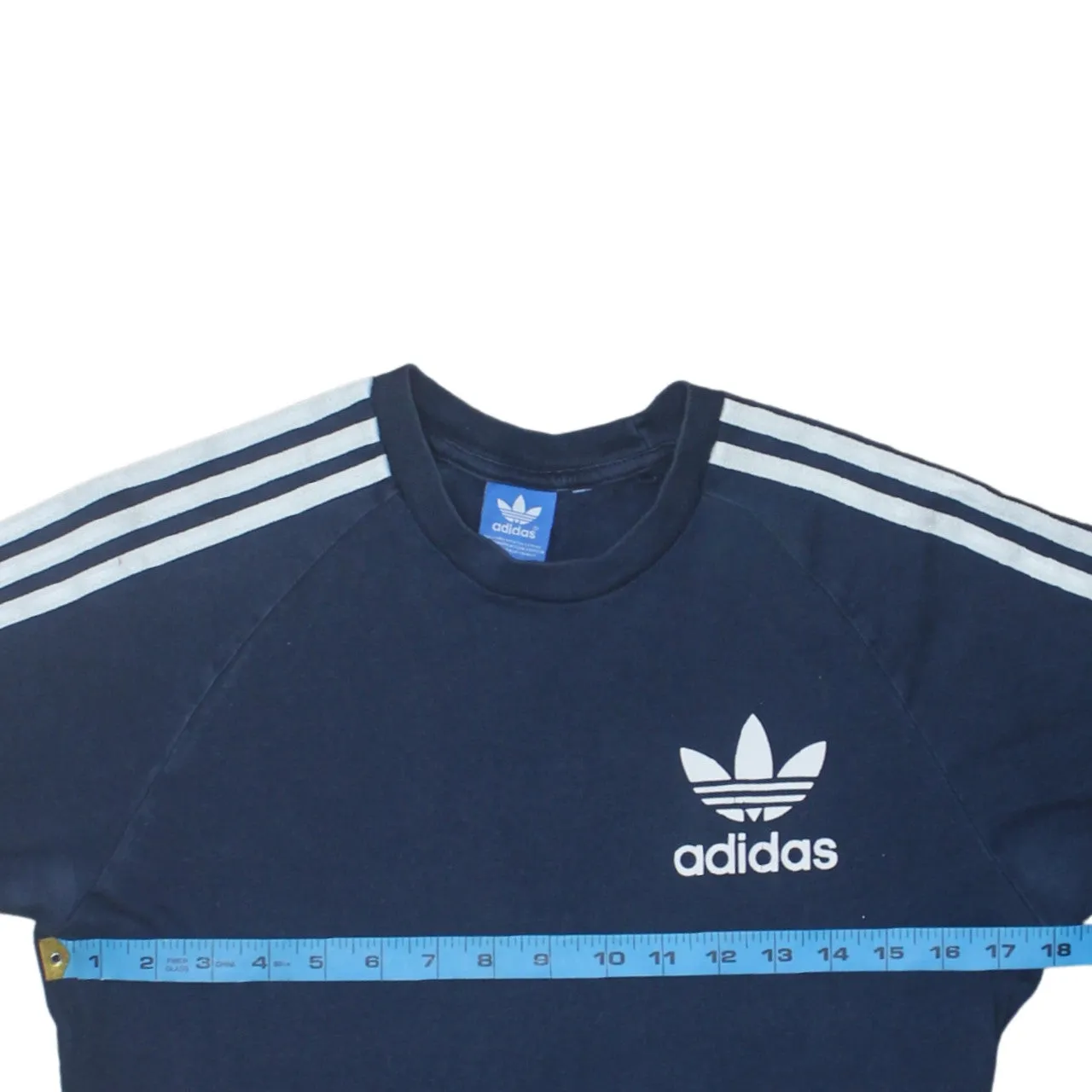 Adidas Navy Blue T Shirt Men’s Small Trefoil Printed Logo Three Stripe Sleeves Tee sold by Vintage Club product image thumbnail 5