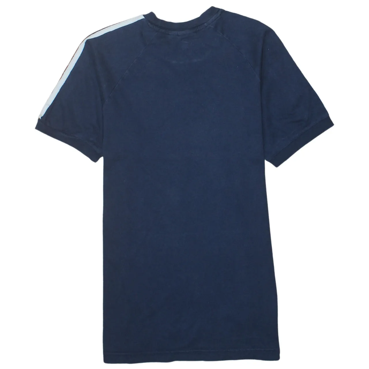 Adidas Navy Blue T Shirt Men’s Small Trefoil Printed Logo Three Stripe Sleeves Tee sold by Vintage Club product image thumbnail 2