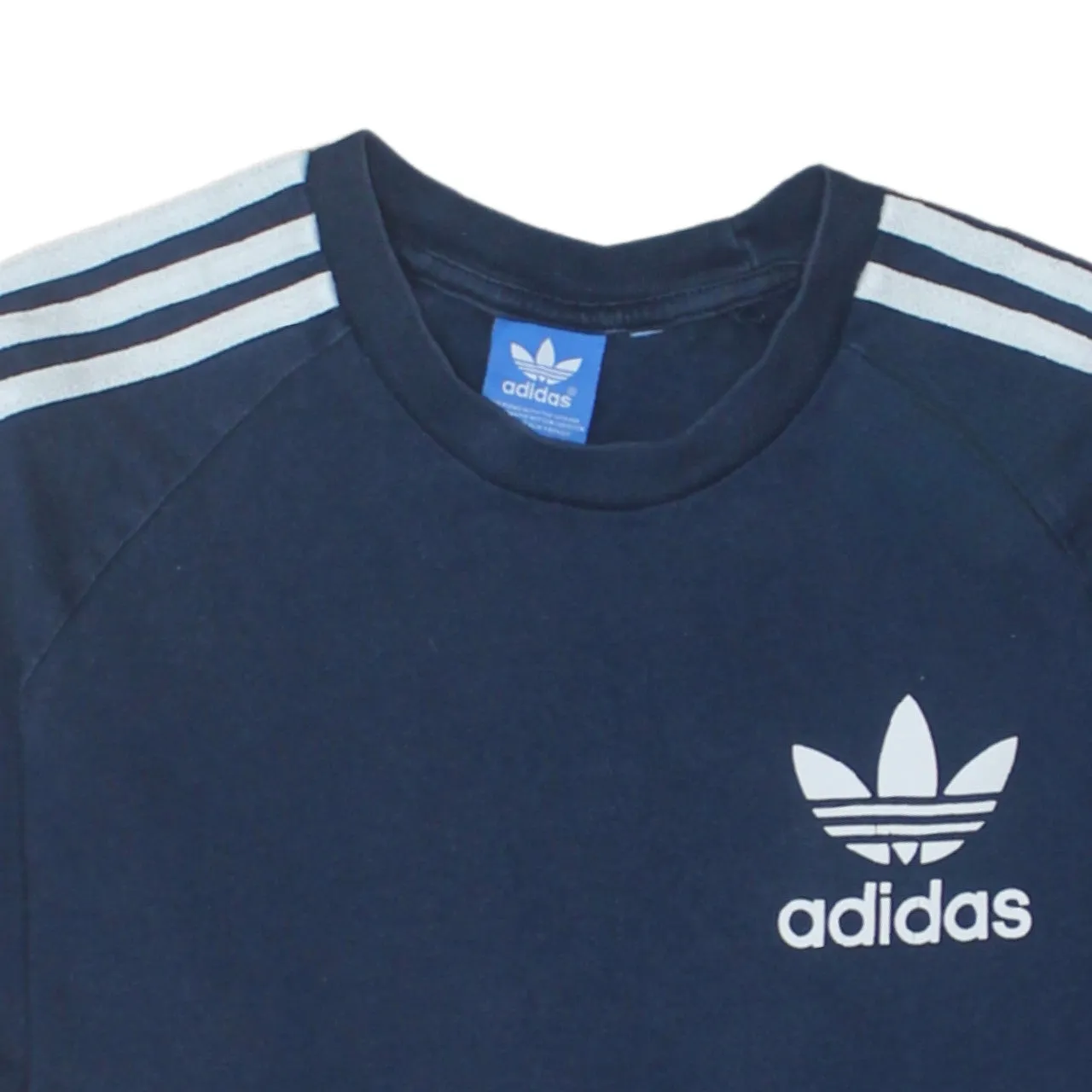 Adidas Navy Blue T Shirt Men’s Small Trefoil Printed Logo Three Stripe Sleeves Tee sold by Vintage Club product image thumbnail 3