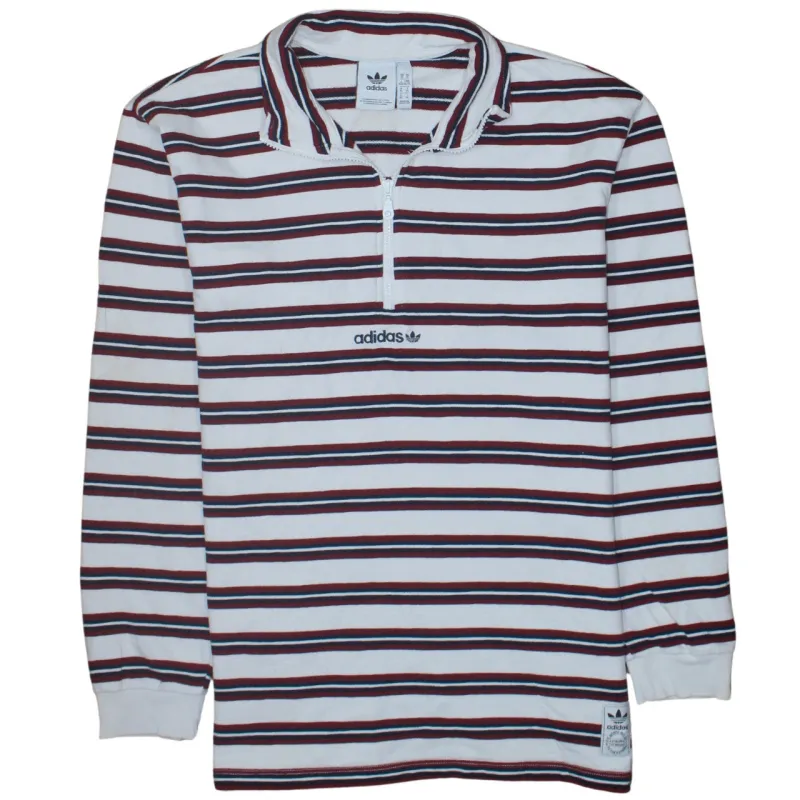 Adidas White Striped Quarter Zip Sweatshirt Women's XLarge Embroidered Logo Long Sleeve Top sold by Vintage Club