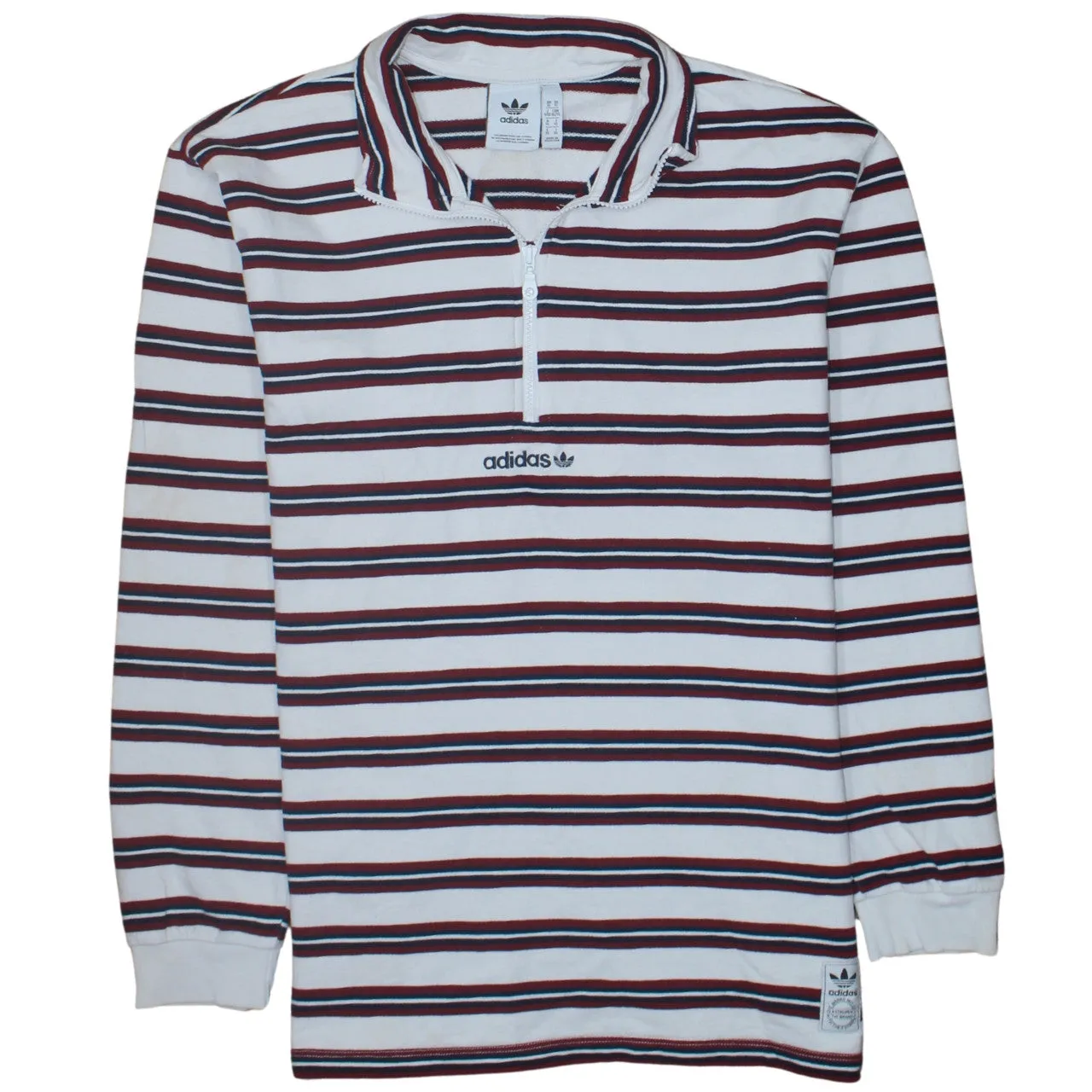 Adidas White Striped Quarter Zip Sweatshirt Women's XLarge Embroidered Logo Long Sleeve Top sold by Vintage Club