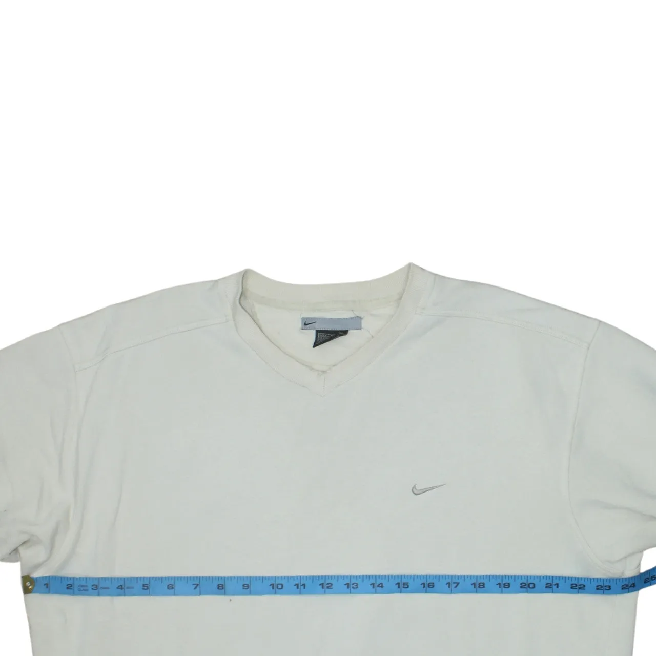 Nike Beige Cream Sweatshirt Men's Large V Neck Embroidered Swoosh Fleece Pullover Jumper sold by Vintage Club product image thumbnail 5