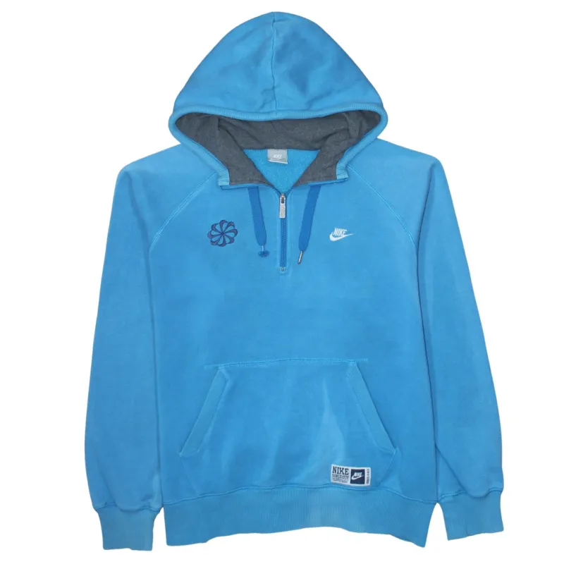 Nike Blue Half Zip Hoodie Men's XLarge Embroidered Swoosh Logo Front Pouch Pullover Sweatshirt made by Nike