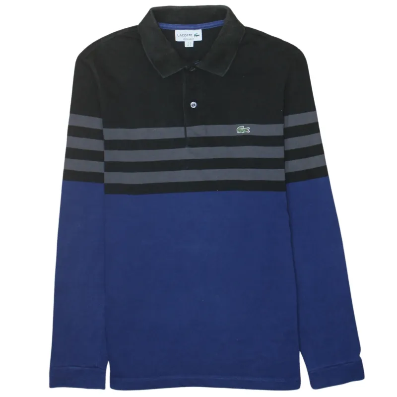 Lacoste Black Blue Long Sleeve Polo Shirt Men's Small Embroidered Croc Stripe Rugby Top sold by Vintage Club