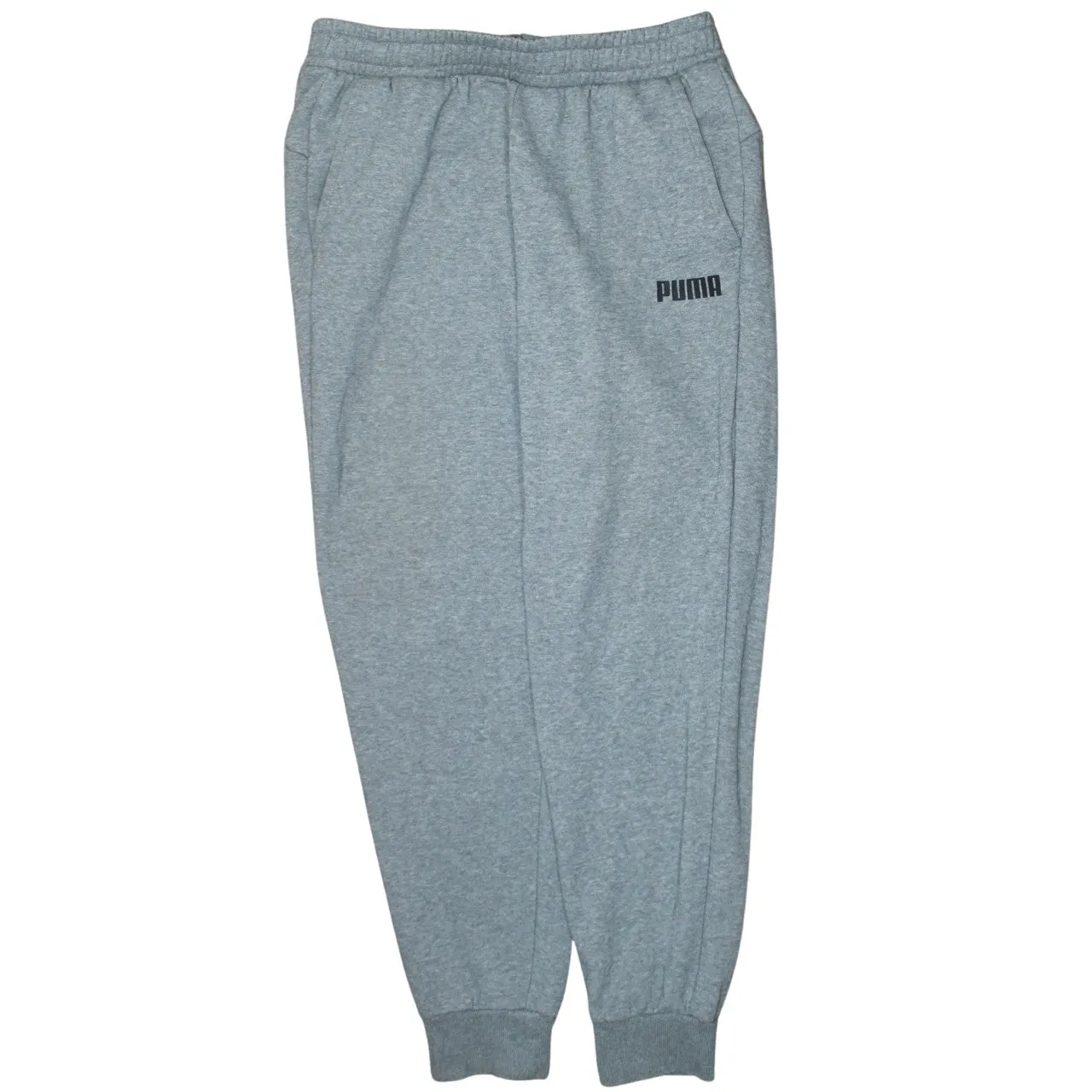 Puma Light Grey Joggers Men's Large Printed Logo Elasticated Cuffs Fleece Sweatpants sold by Vintage Club
