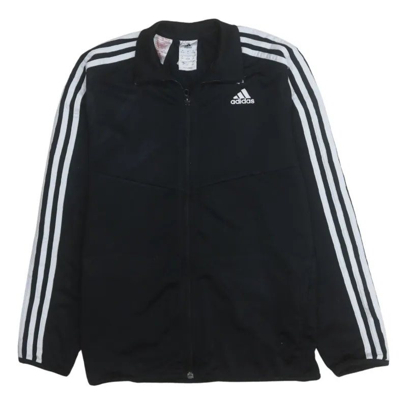 Adidas Black Track Jacket Women’s Large Three Stripe Sleeves Embroidered Chest Logo Zip Top sold by Vintage Club