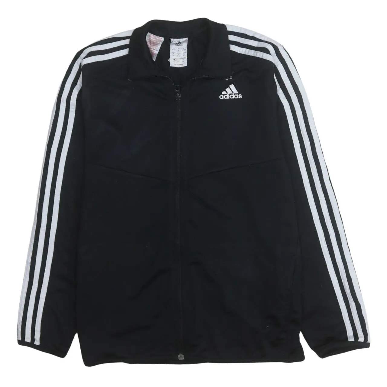 Adidas Black Track Jacket Women’s Large Three Stripe Sleeves Embroidered Chest Logo Zip Top sold by Vintage Club