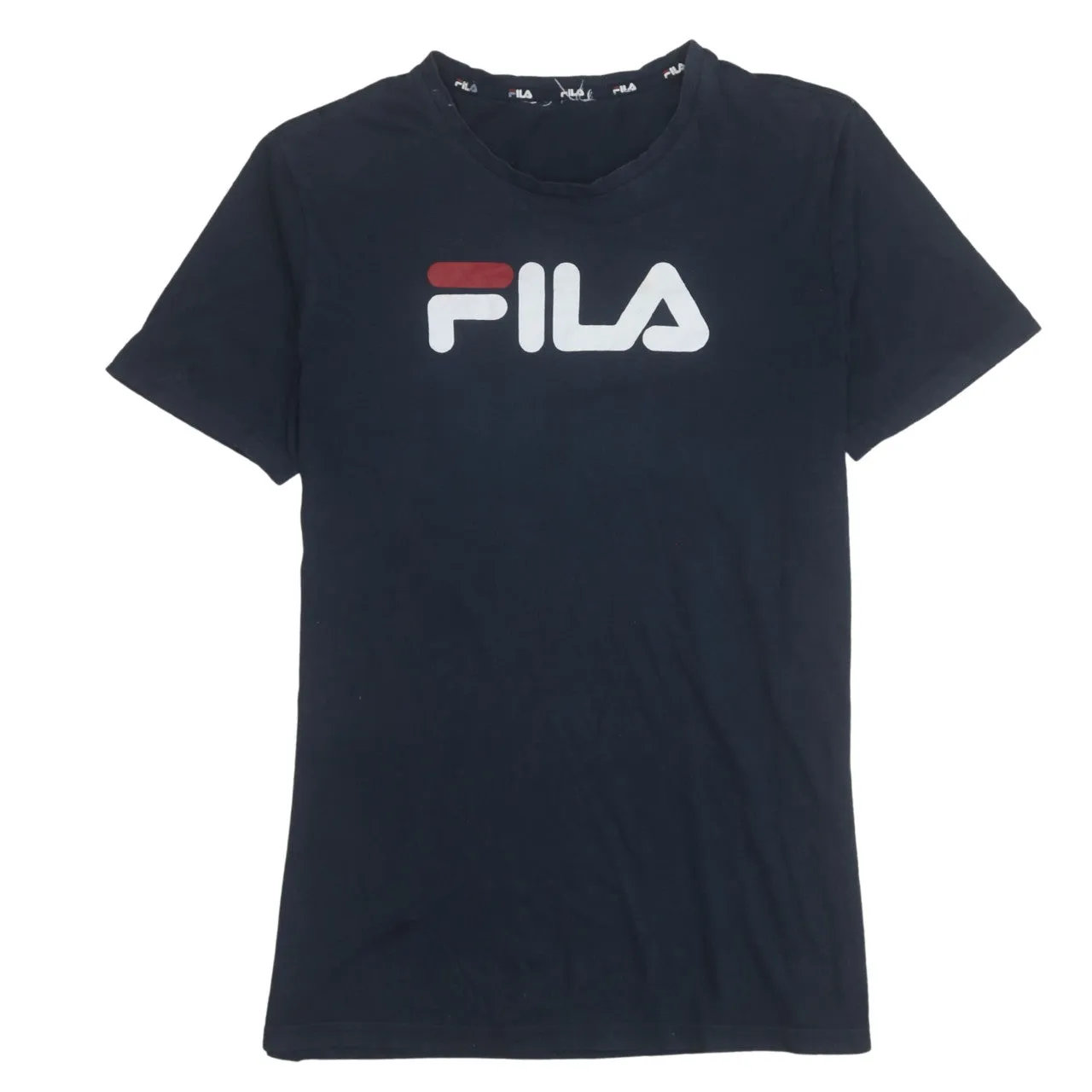 Fila Navy Blue T Shirt Men's Medium Printed Big Logo Crewneck Casual Top Tee sold by Vintage Club