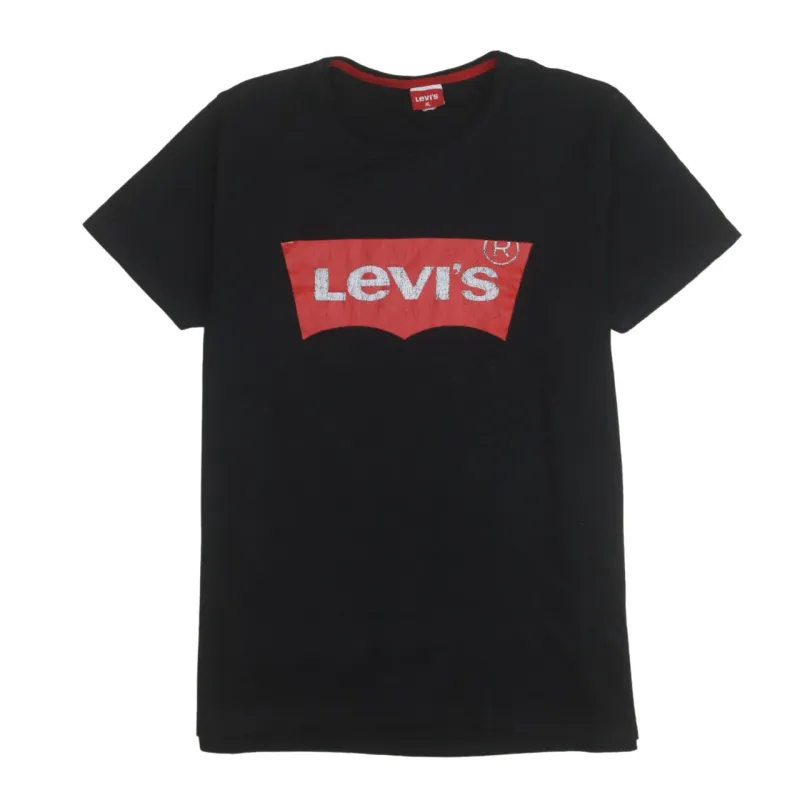 Levi's Black T-Shirt Women's XLarge Printed Batwing Logo Short Sleeve Cotton Tee made by Levi's