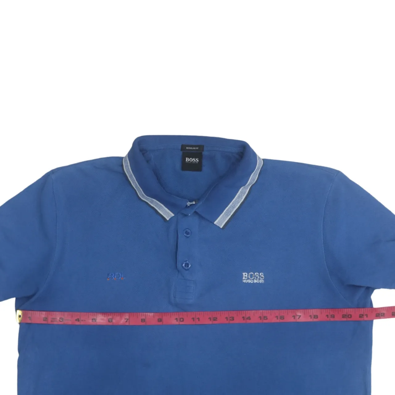 Hugo Boss Blue Polo Shirt Women's XLarge Embroidered Chest Logo Contrast Tipped Collar Casual Top sold by Vintage Club product image thumbnail 5