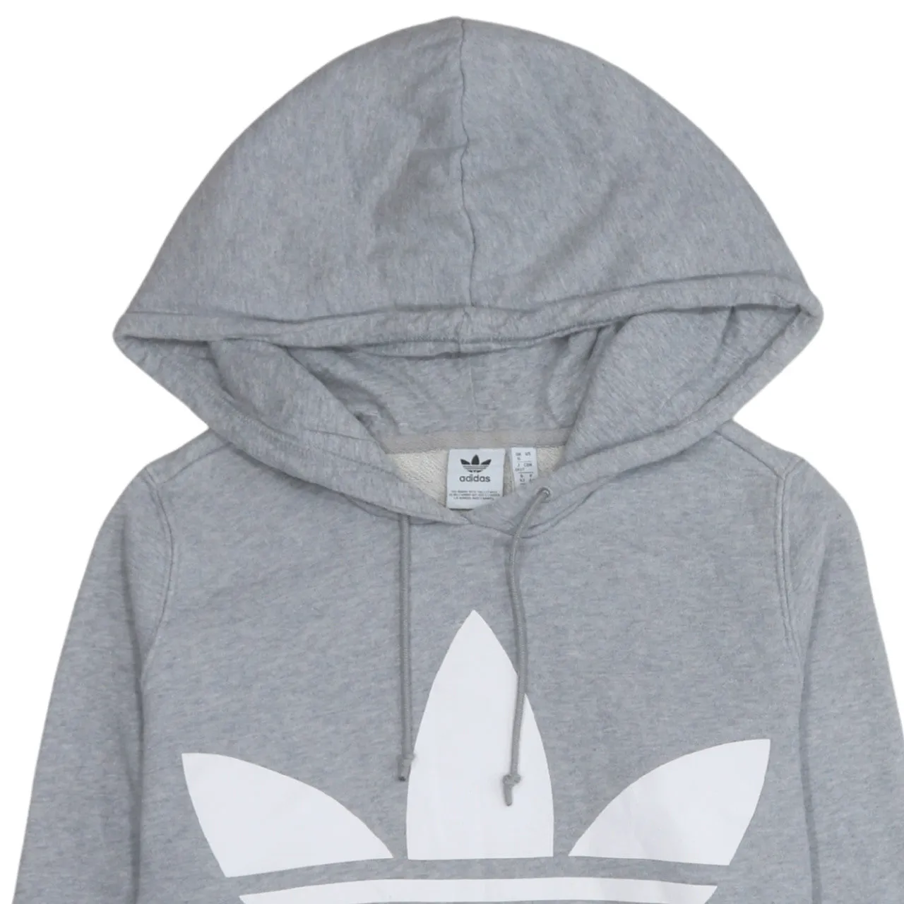 Adidas Grey Hoodie Women’s Medium Trefoil Printed Logo Drawstring Hood Pullover Sweatshirt sold by Vintage Club product image thumbnail 3