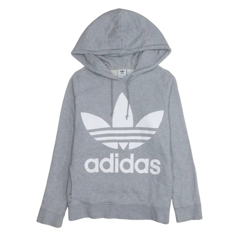 Adidas Grey Hoodie Women’s Medium Trefoil Printed Logo Drawstring Hood Pullover Sweatshirt sold by Vintage Club